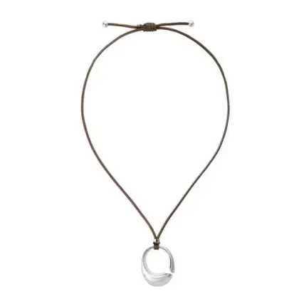 Long chutney fabric pendant necklace with silver2