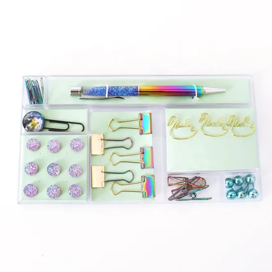 Rainbow Back to School Office Binding Set with Paper Clips, Binder Clip, and Push Pins in Plastic Box