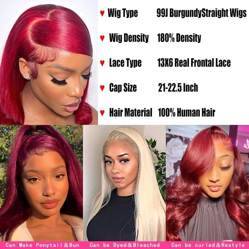 13x6 HD Lace Straight Red Wig Human Hair