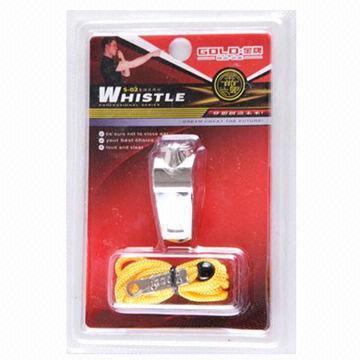 Metal whistle with color string, 1-piece/blister card packing, OEM orders are accepted