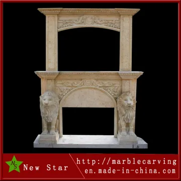 Overmantel Double Marble Fireplace Mantel, Big Overmantel with Lions