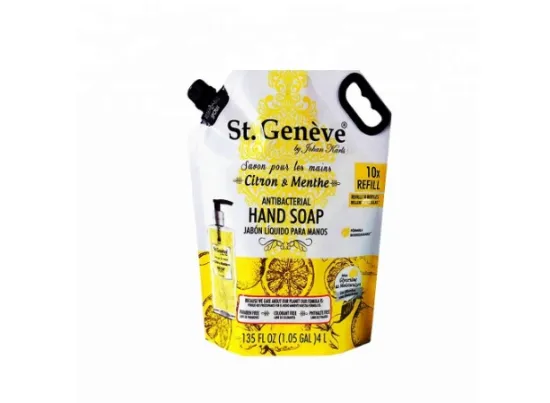 Liquid detergent large capacity handle spout pouch