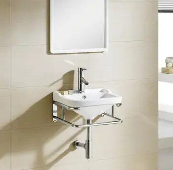 Wall Hung Ceramic Sink with Stainless Steel Holder