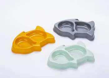 plastic fish-shap pet double feeding bowl cat feeder