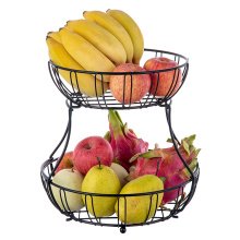 Cesta de cesta de frutas pequeñas alambre de alambre de dos niveles