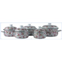 5PCS Enamel Casserole With Full Flower And White Knob