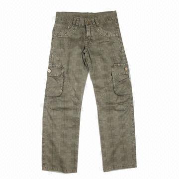 Boys' cotton checked woven casual pants