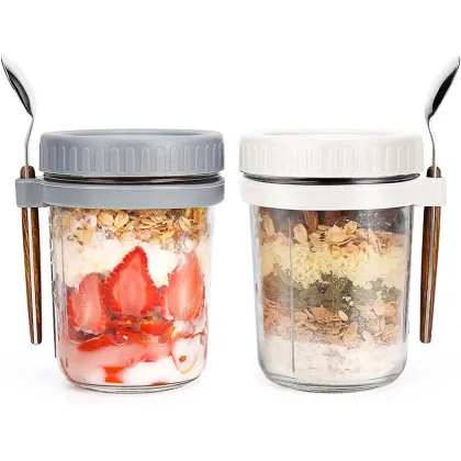 Glass Overnight Oats Jars With Lid And Spoon