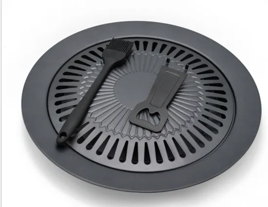 Korean BBQ Grill Pan - Non-Stick Smokeless Roasting Pan for Indoor/Outdoor Grilling with Brush