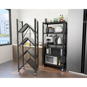 Foldable Metal Rack Kitchen Storage Shelf Home Installation Stand