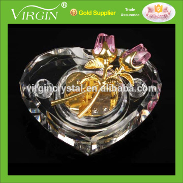 Beautiful heart shape K9 crystal music box with pink rose for weddings decoration
