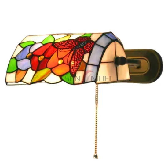 European Vintage Stained Glass Tiffany Bank Wall Lamp