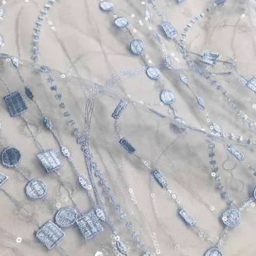 Blue and White Lace Embroidery Fabric