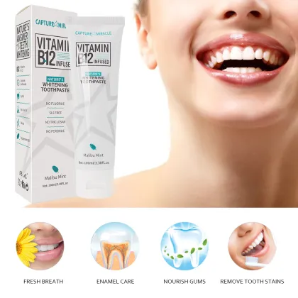 Organic Vitamin B12 Whitening Toothpaste - No Fluoride, Mint Flavor