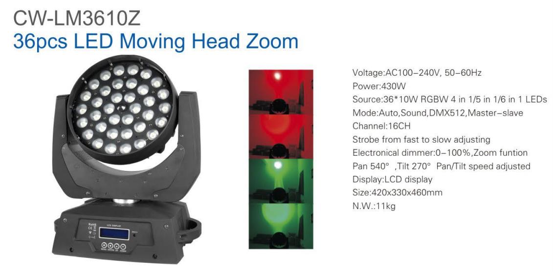36pcs LED Moving Head Zoom Light