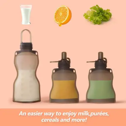 Reusable Silicone Baby Food Pouch Kids Squeezable Pouch