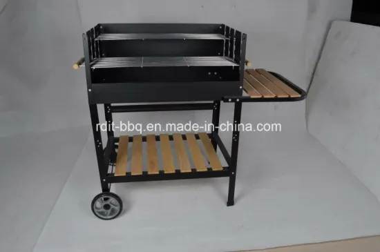 Classic Park Style Charcoal Grill with Wood Side Table and Lower Tray
