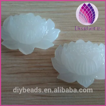 Jade lotus flower pendant and charm for prayer beads and tassel