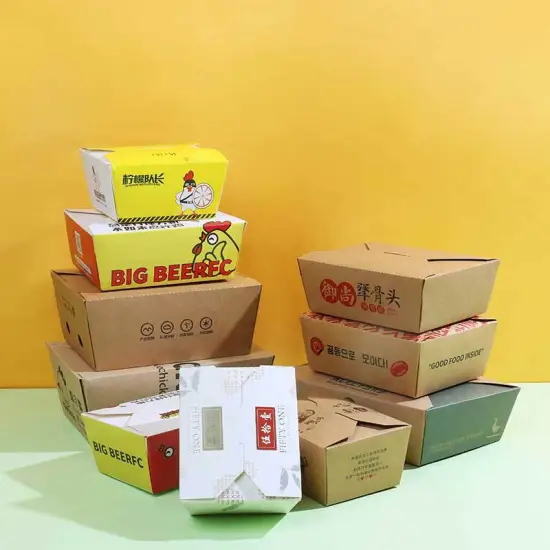 Custom Logo Design Printing Kraft Paper Takeaway Containers for Fast Food Packaging