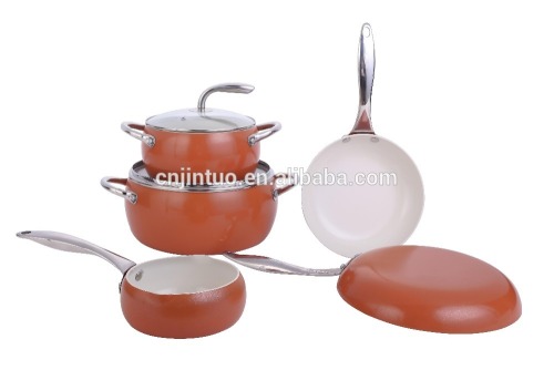 2016 new 7 pcs aluminum cookware set with CD bottom and glass lid