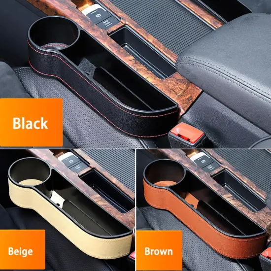 Car Accessories Seat Organizer Storage Box PU Leather Auto Seat Gap Crevice Side Slit Car Seat Organizer Key Phone Cups Holder