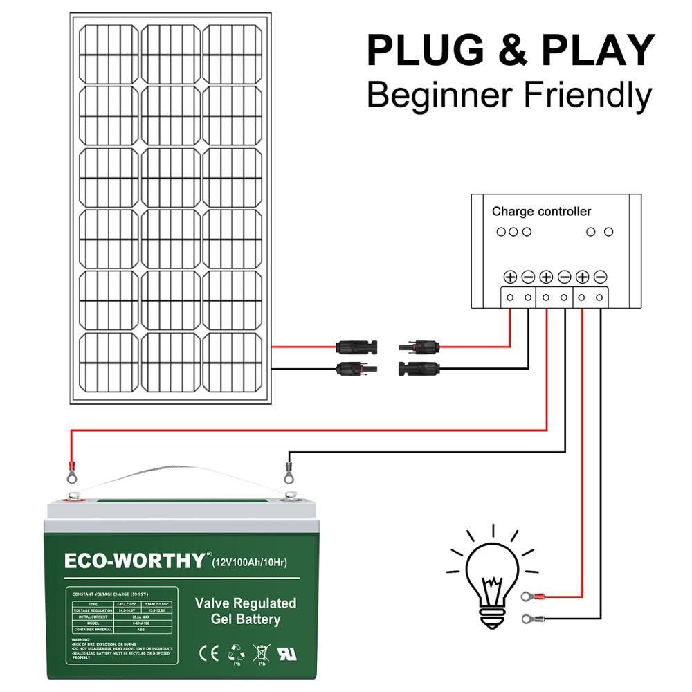 ECO-WORTHY 12V 100AH Sealed Lead Acid Solar Power Deep Cycle Battery for Charging Power