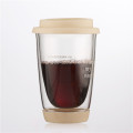 Double Wall Thermo Glass Cup reusable glass coffee cup with silicone lid