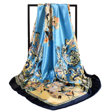 2021 Luxury Luxury Luxury Fleu personnalisable Print fleurie Écharpe carrée en soie pour le hijab musulman, 90x90cm