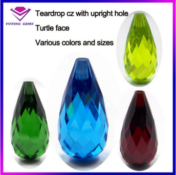 Teardrop CZ with Upright Hole Colors Turtle Face Zirconia Stone