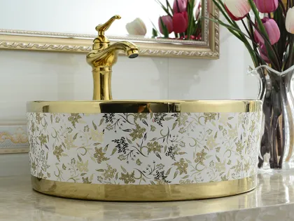KD-05GBC Charm Gold Plated Ceramic Wash Basin