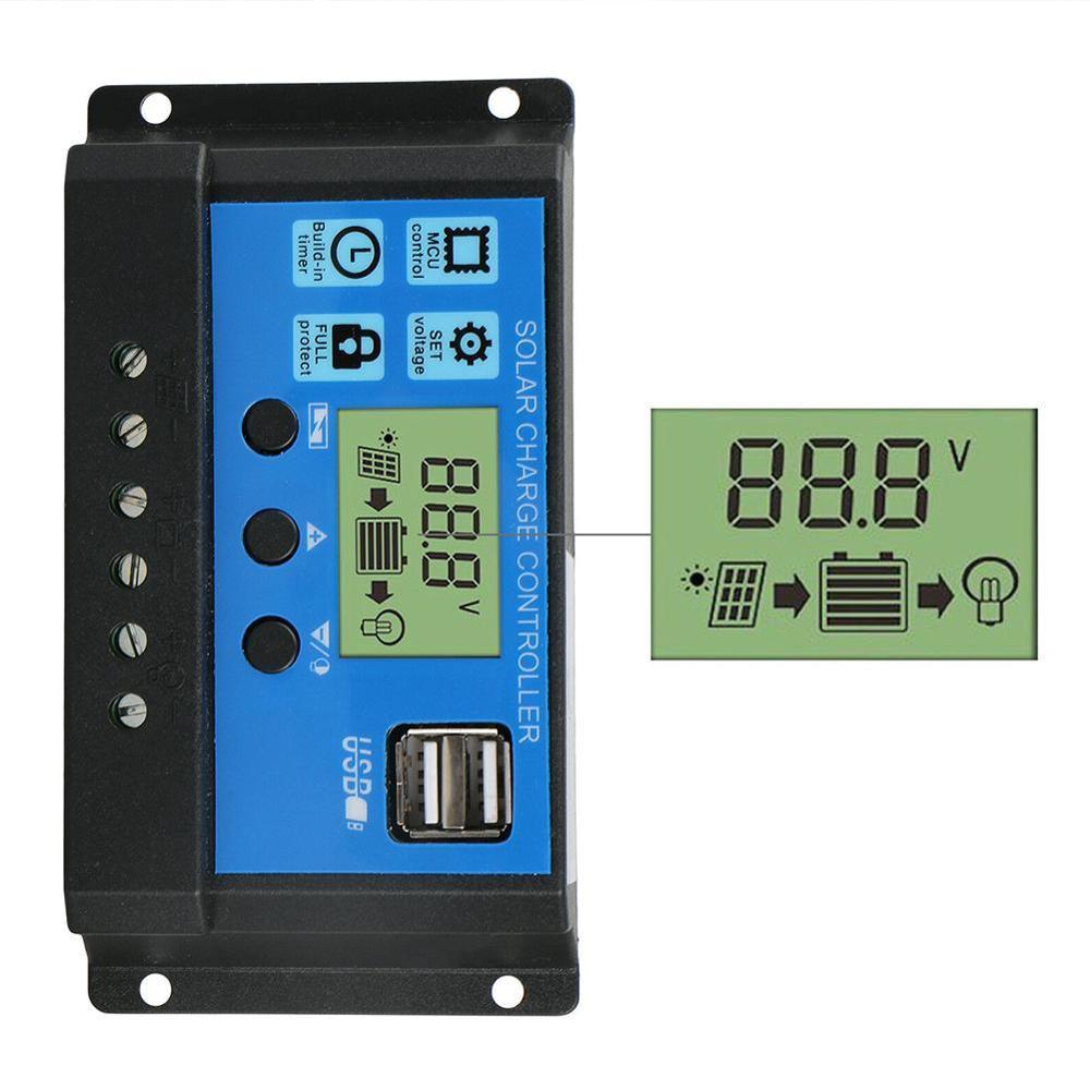 24V 12V Auto Solar Panel Battery Charge Controller 60A 50A 40A 30A 20A 10A LCD Solar Collector Regulator with Dual USB