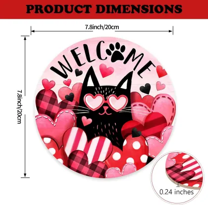Valentine Black Cat Wooden Welcome Sign