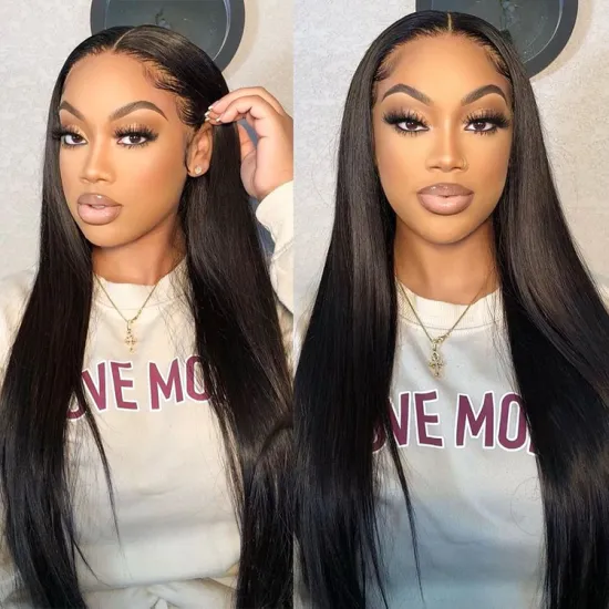 180% density 13x4 Transparent Lace natural black water wave 100% human hair  wigs