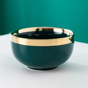 Modern Colored Ceramic Bowl with Gilt Edging for Kitchen and Tableware