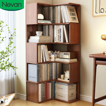 Wholesale Modern Walnut Wooden Corner Triangle Bookcase for Sale