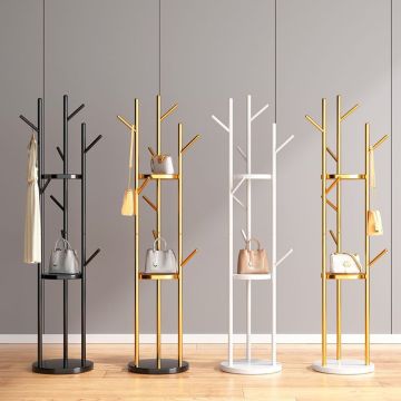 Golden Nordic Style Luxury Floor Clothes Hanger with Storage Partition