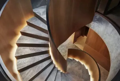 spray paint golden color Marble tread Curved Staircase