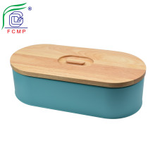 Kitchen Metal Bread Box Bamboo Lid Stainless Steel