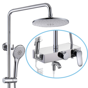 Moderne chromen badkamerkraan set met 4 functies regenvaldouche en rekplank