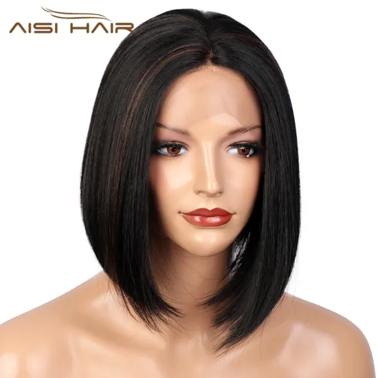 Aisi Hair Top Quality Mixed Black Brown Short Bob Wig Silky Straight Wig Natural Wave Synthetic Cheap Wigs For Black Women