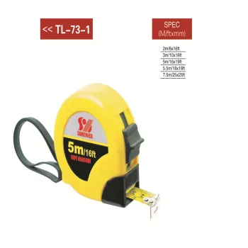 Black and yellow plastic shell measuring steel tape