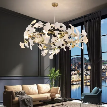 Ceramic Flower Ginkgo Leaf Long Chandelier