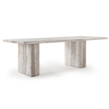 Round beige travertine marble inlay dining table top