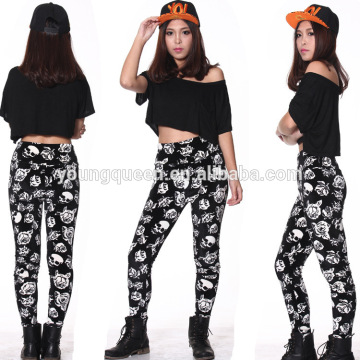 RM63 Ladies 2015 new pencil pants high waist velvet skull rose pattern leggings wholesale