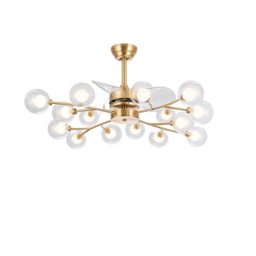 Modern Gold Copper Glass Ball LED Ceiling Fan Lights with Remote Control - Prices