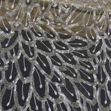 Shinny Silver Sequin with Petal Pattern Embrodiery Farbic
