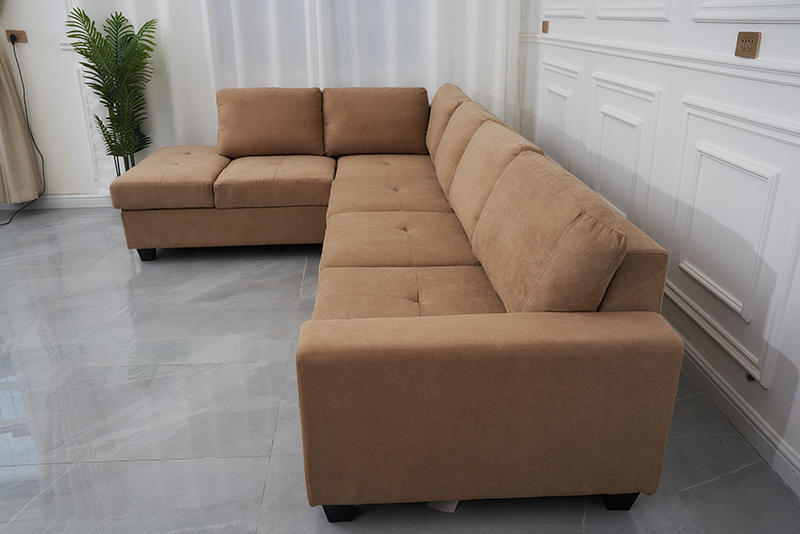 Fabric L Shaped Tufted Sofa With Ottoman