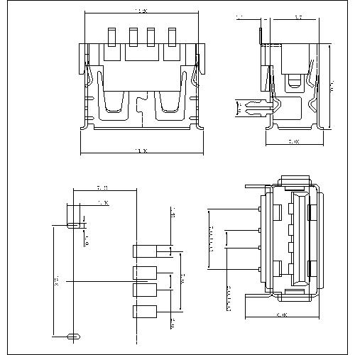 UAFM05-XXXXXX (5) USB AF SMT 10.0mm with 2fork legs dip,standard version 