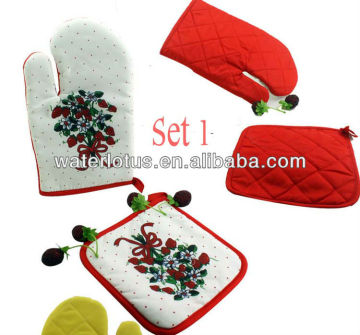 household glove 100% cotton material printed 2 kitchen sets-oven mitt and pot holder