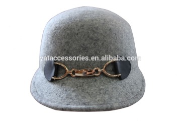 Women grey color wool felt cap hats, new design fashion hats with decoration